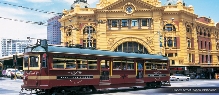Tram in front of Finders Street Station Melbourne