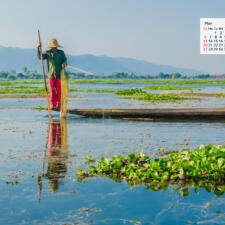 May 2018 Calendar Desktop Wallpaper - Inle Lake Myanmar