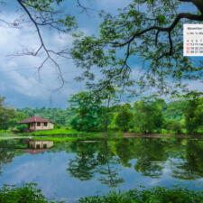November 2018 Calendar Wallpaper - A Red Tiled House & Pond In Rural Maharashtra