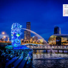 Free Download March 2019 desi Traveler Wallpaper Calendar - Merlion Singapore